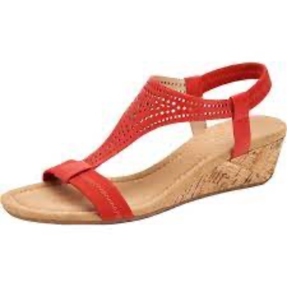Alfani Red T Strap Wedge Sandal - Picture 1 of 6